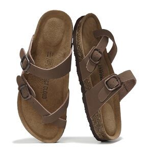 PROJECT CLOUD 100% GENUINE LEATHER WOMENS SANDALS - CORK FOOTBED SLIDES FOR WOME